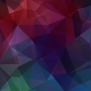 triangles vector background in dark red, blue and green tones. Illustration pattern