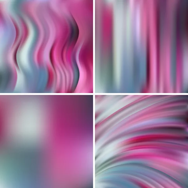 Abstract vector illustration of colorful background with blurred light lines. pink, blue colors. Set of four square backgrounds. Curved lines. — Stockvector