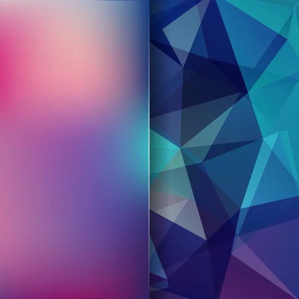 Sfondo fatto di triangoli. Colori blu, rosa, viola. Composizione quadrata con forme geometriche ed elemento sfocato. Eps 10 — Vettoriale Stock