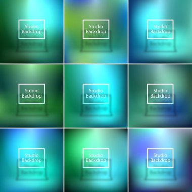 Studio backdrop, smooth backgrounds set, green, blue vector illustration