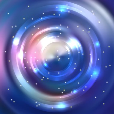 Vector round frame. Shining circle banner. Vector design. Glowing spiral. Blue color.