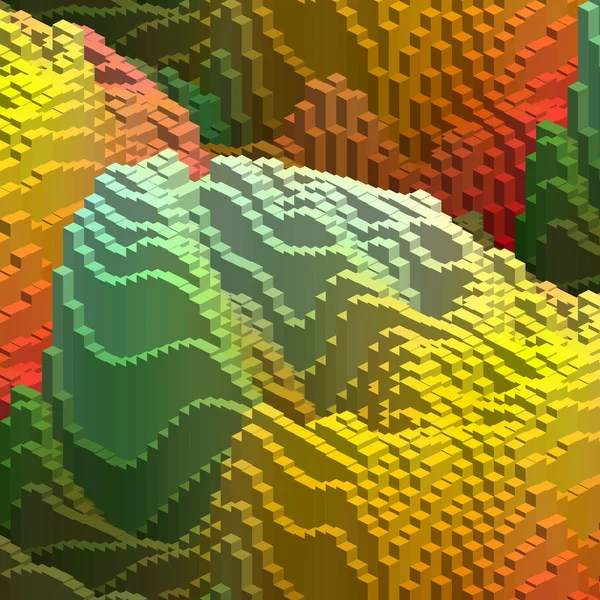 Latar belakang abstrak dengan dekorasi kubus. Hijau, kuning, warna oranye. Ilustrasi vektor - Stok Vektor