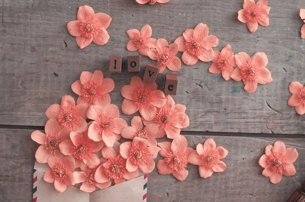 Slovo láska a květiny — Stock fotografie
