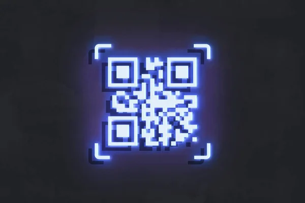 Escanear Código Con Escáner Láser Signo Neón — Foto de Stock