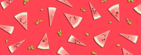 Sliced Fresh Sweet Watermelon Summer Vegan Healthy Refreshing Snack Staying — Stock Photo, Image