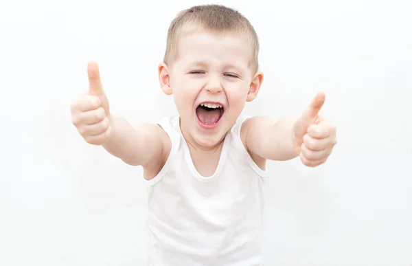 Cheerful boy with thumbs up — Stock Photo, Image