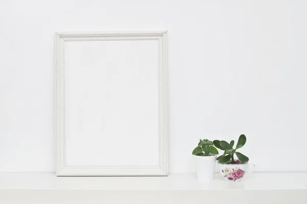 Empty picture frame and flowers — Stock Photo, Image