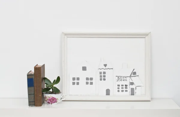 Picture frame with small houses — Stock Photo, Image