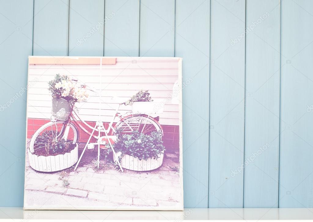Vintage inspiring poster with old bicycle - flowerbed