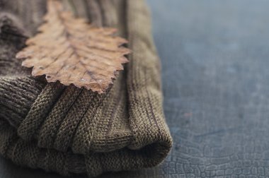 Sıcak eşarp ve kuru yaprak