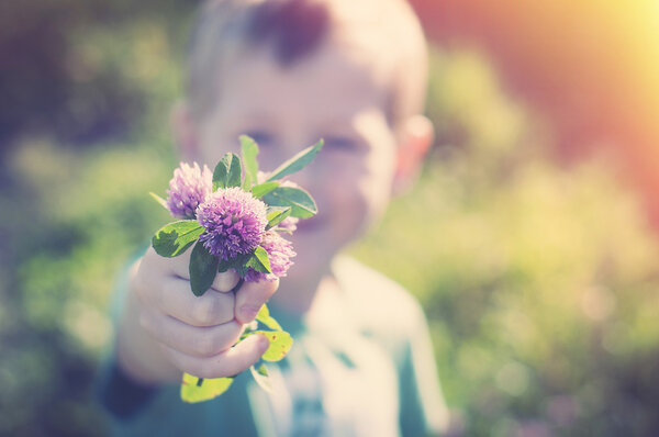 Son gives mom flowers