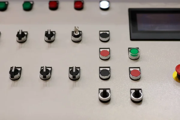 Boutons Poussoirs Interrupteurs Écran Tactile Sur Panneau Commande Concentration Sélective — Photo