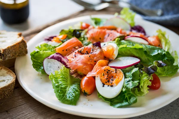 Smoked Salmon with boiled eggs salad — Stock Photo, Image