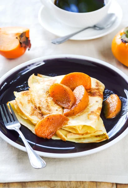 Crepe with sauteed persimmon — Stock Photo, Image