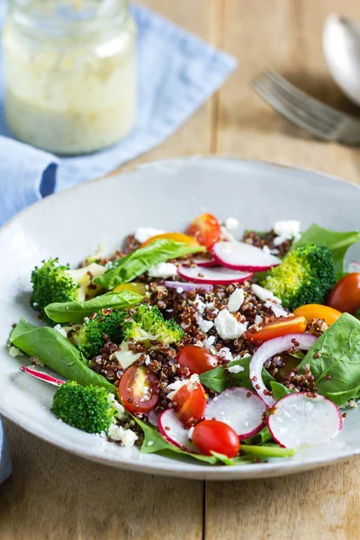 Red Quinoa with spinach and feta cheese salad — Stock Photo, Image