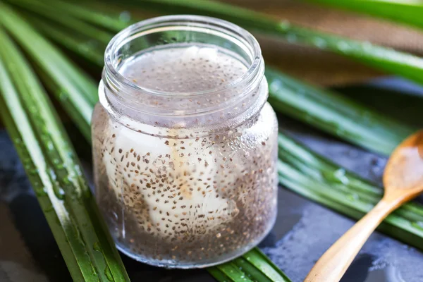 Chia in fresh coconut water — Stock Photo, Image