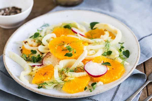 Arancione con insalata di finocchi e ravanello — Foto Stock