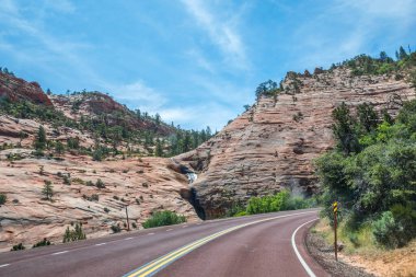 Utah 'taki Zion Ulusal Parkı' na giden uzun bir yol.