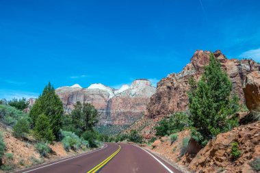 Utah 'taki Zion Ulusal Parkı' na giden uzun bir yol.