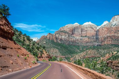 Utah 'taki Zion Ulusal Parkı' na giden uzun bir yol.
