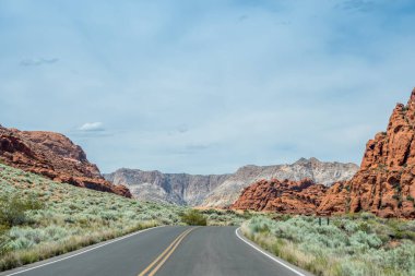 Utah 'taki Zion Ulusal Parkı' na giden uzun bir yol.