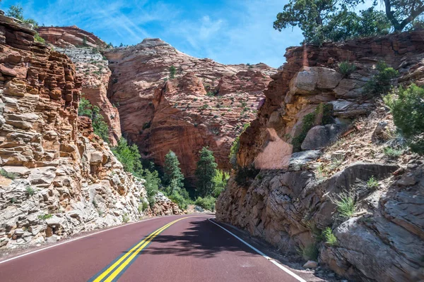 A long way down the road going to Zion National Park, Utah