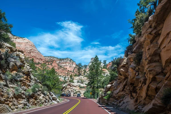 A long way down the road going to Zion National Park, Utah