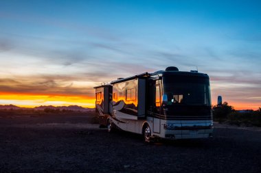 Quartzite, AZ, USA - January 3, 2020: Enjoying the captivated view from our RV clipart