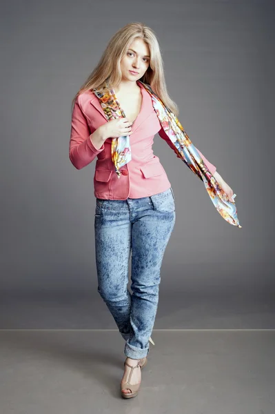 Beautiful girl  in  stylish jeans — Foto Stock