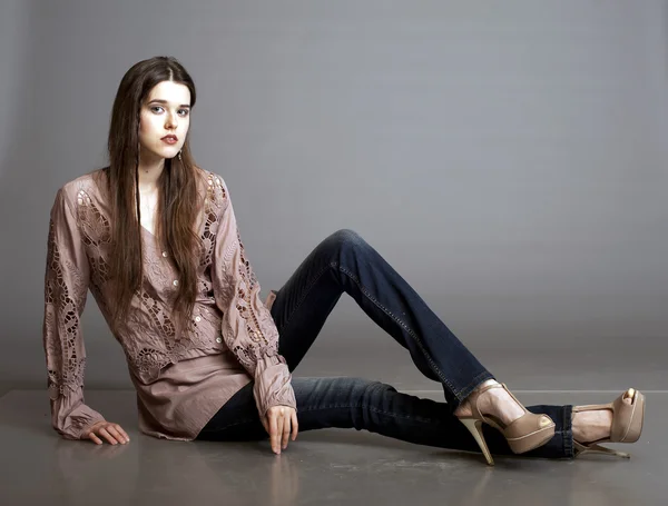 beautiful girl  in  stylish jeans