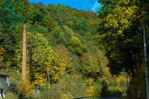 Красочный Яркий Осенний Лес Панорама Гор Осень Горах Совиные Горы — стоковое фото