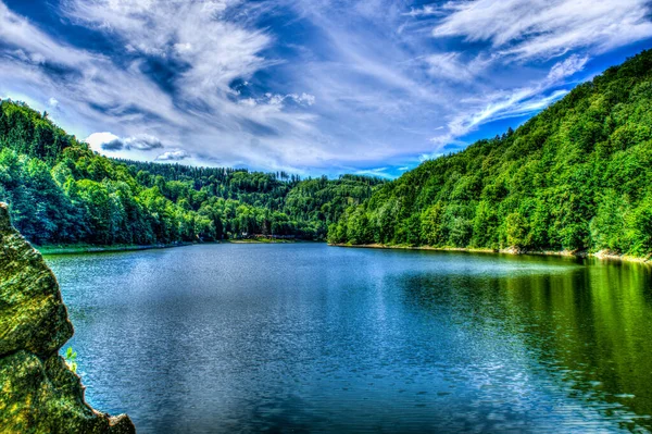 Lago Bystrzyckie Lago Barragem Localizado Vale Desfiladeiro Bystrzyca Dolnoslaskie Voivodeship — Fotografia de Stock