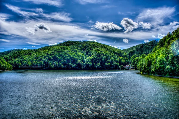 Lake Bystrzyckie Lago Diga Situato Nella Valle Della Gola Bystrzyca — Foto Stock