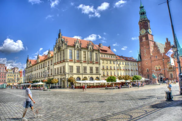 Wrocław Polska Sierpień 2021 Słynne Wrocławskie Fasady Starych Zabytkowych Budynków — Zdjęcie stockowe