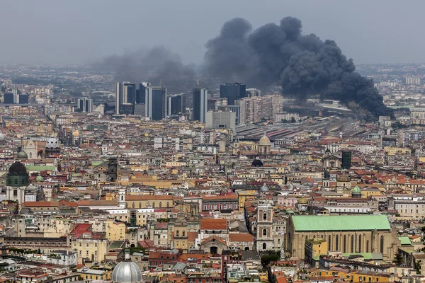 Fire in the downtown of Naples, Italy — Zdjęcie stockowe