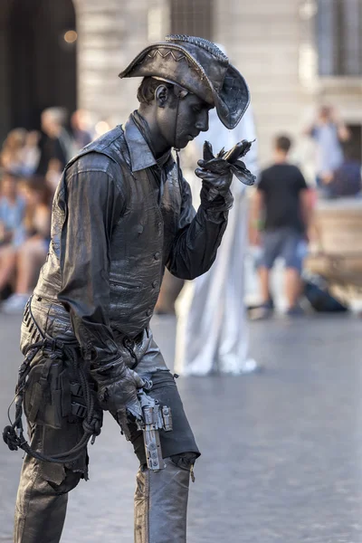 Cowboy living statue street performer — Stok fotoğraf