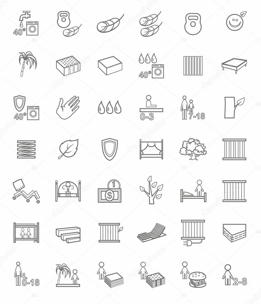 Mattresses, beds, linear icons.