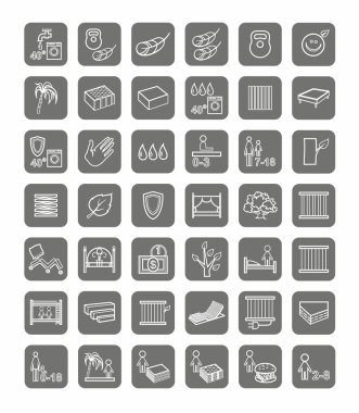 Mattresses, beds, linear icons, monochrome.