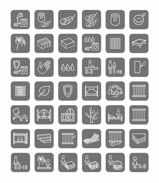 Colchones, camas, iconos lineales, monocromo . — Vector de stock