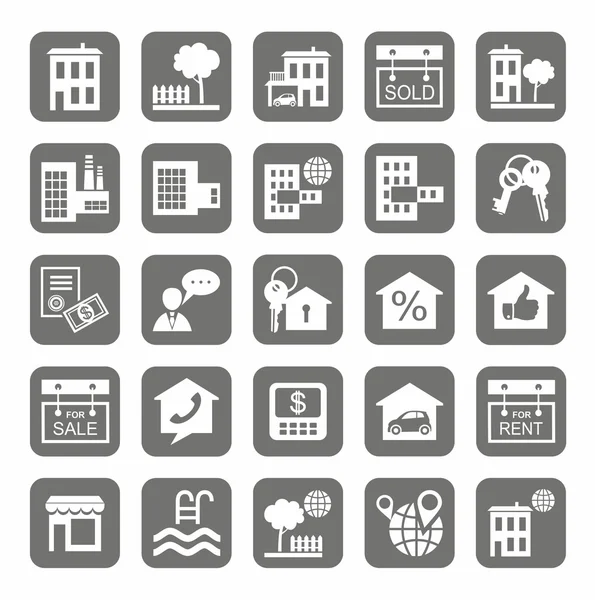 Real estate, icons, monochromatic, gray. — Stock Vector