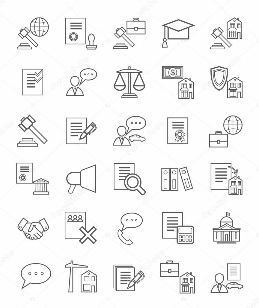 Legal icons, linear, monotone.