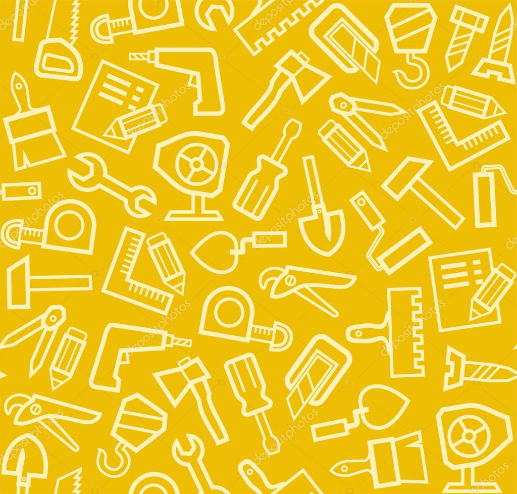Construction tools, background, seamless, yellow. Stock Vector Image by
