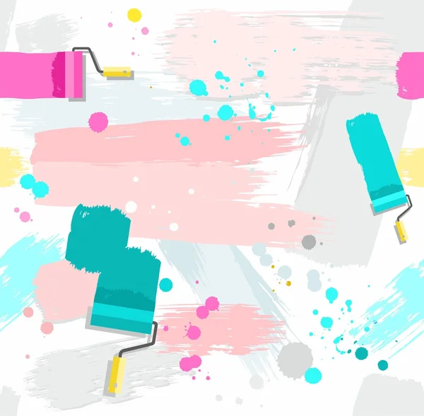 Paint rollers with paint, seamless background.