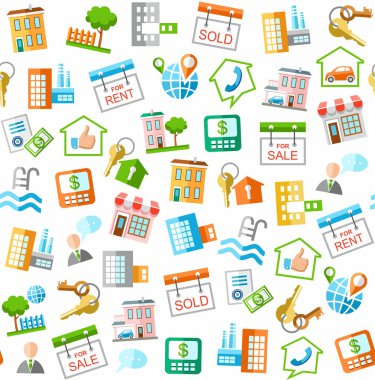 Emlak ve gayrimenkul hizmetleri, beyaz sorunsuz arka plan. 