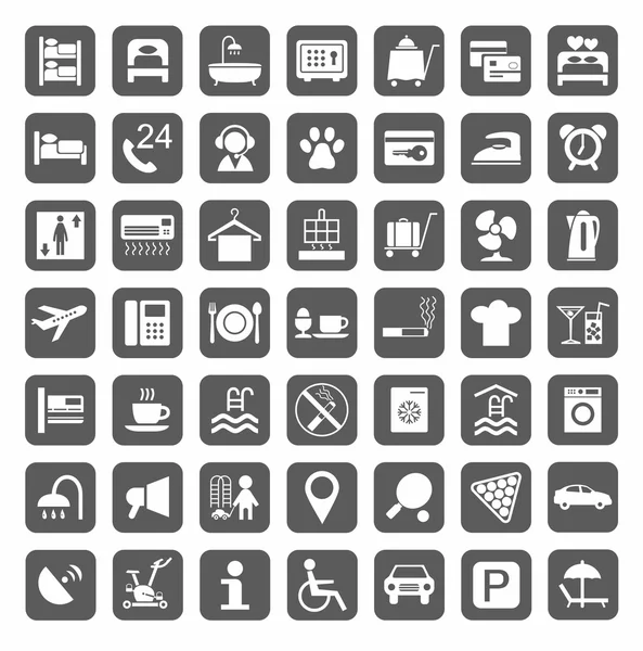 Hotel, hotel services, plain gray icons. — Stock Vector