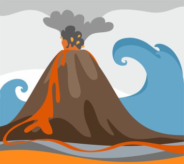 Patlayan, tsunami, renkli resim, vektör. 