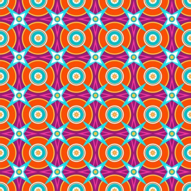 Mor sorunsuz arka plan, vektör, kırmızı daireler ve mavi yıldız. 