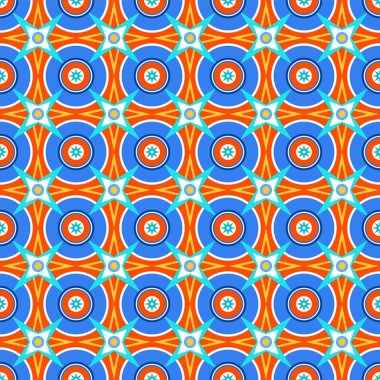 Dikişsiz desen, vektör, kırmızı zemin üzerine mavi daireler. 