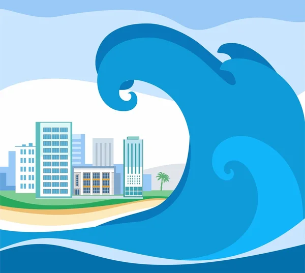 Tsunami, gekleurd beeld, vector. — Stockvector