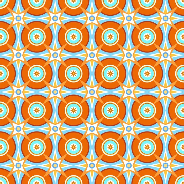 Dikişsiz desen, vektör, turuncu daire ve beyaz yıldız. 